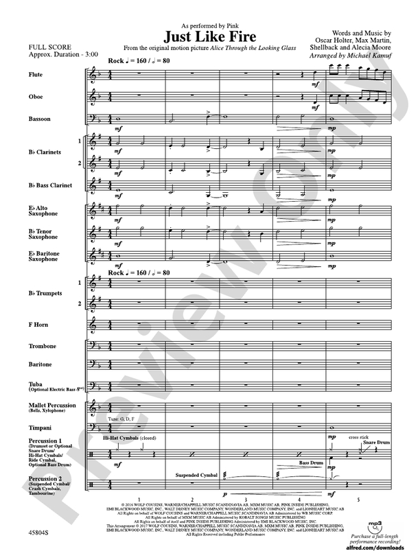Just Like Fire - Concert Band Conductor Score & Parts (Digital Download)