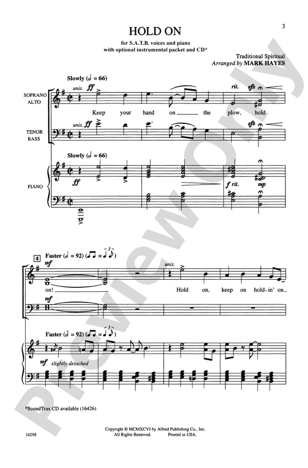 Hold On - Arr. Mark Hayes – SATB (Digital Download)