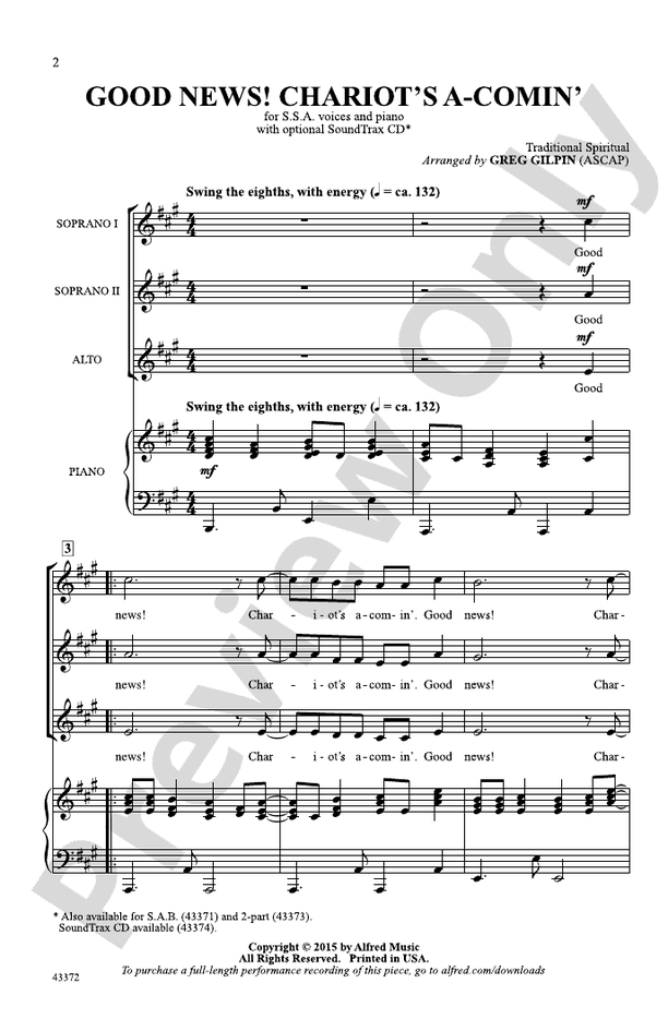 Good News! Chariot's A-Comin' – SSA Choral Octavo (Digital Download)