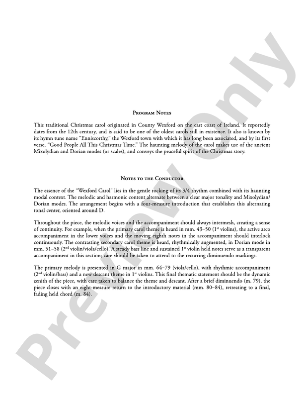 Wexford Carol – String Orchestra Conductor Score & Parts (Digital Download)