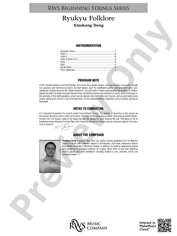 Ryukyu Folklore - String Orchestra Conductor Score & Parts (Digital Download)