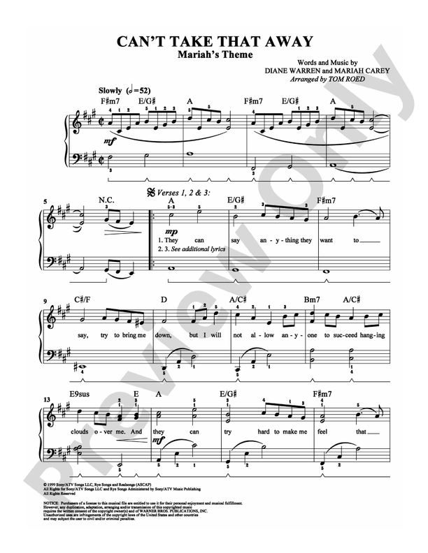 Can't Take That Away - Arr. Tom Roed - Easy Piano (Digital Download)