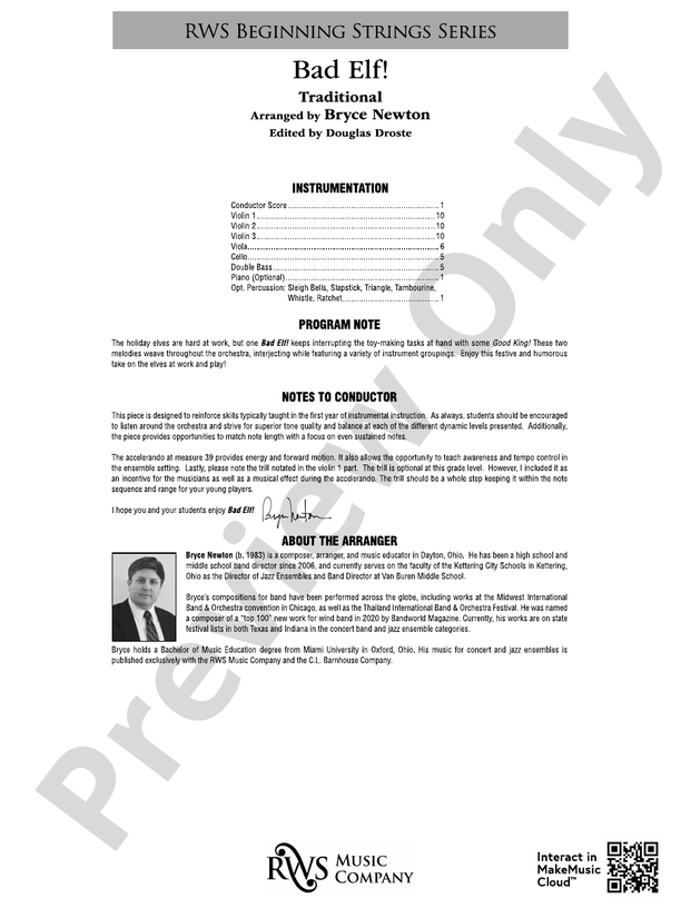 Bad Elf! - String Orchestra Conductor Score & Parts (Digital Download)