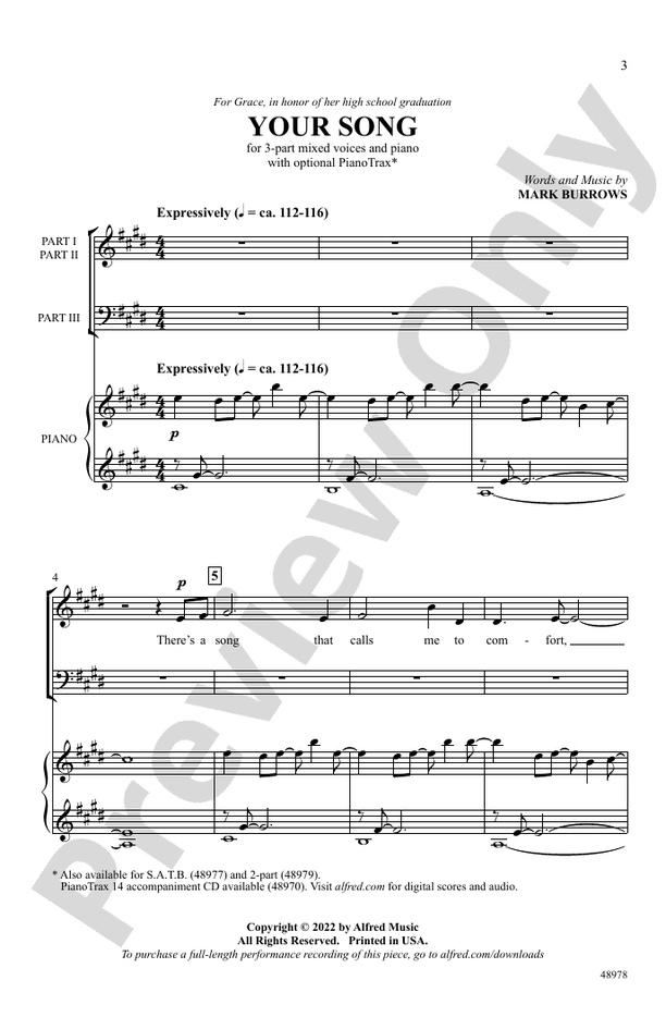 Your Song - 3 Part Mixed Choral Octavo (Digital Download)