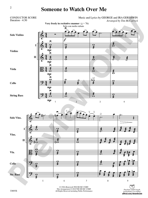 Someone to Watch Over Me – String Orchestra Conductor Score & Parts (Digital Download)
