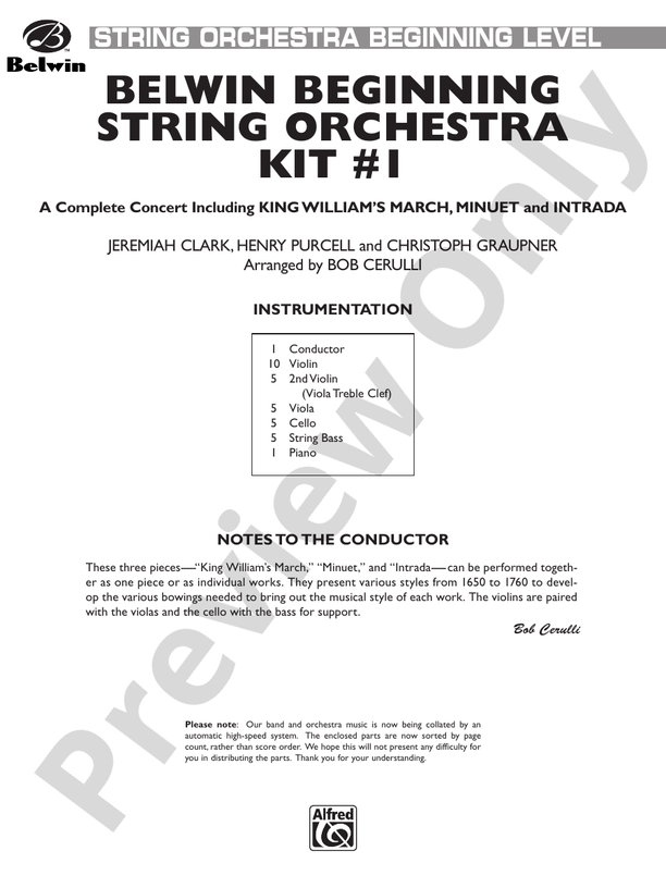 Belwin Beginning String Orchestra Kit #1 – String Orchestra Conductor Score & Parts (Digital Download)
