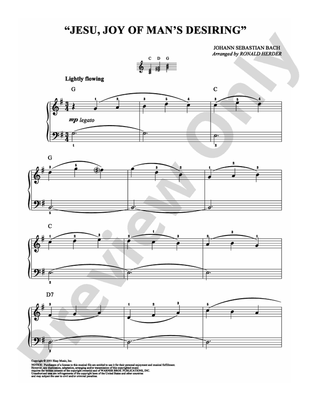 Bach - Jesu, Joy of Man's Desiring (Arr. Ronald Herder) - Easy Piano (Digital Download)