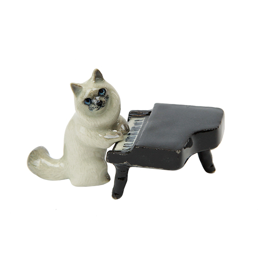 Himalayan Cat Playing the Piano Porcelain Figurine