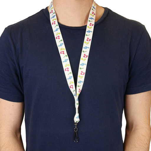 Music Lanyard White with Colourful Musical Symbols