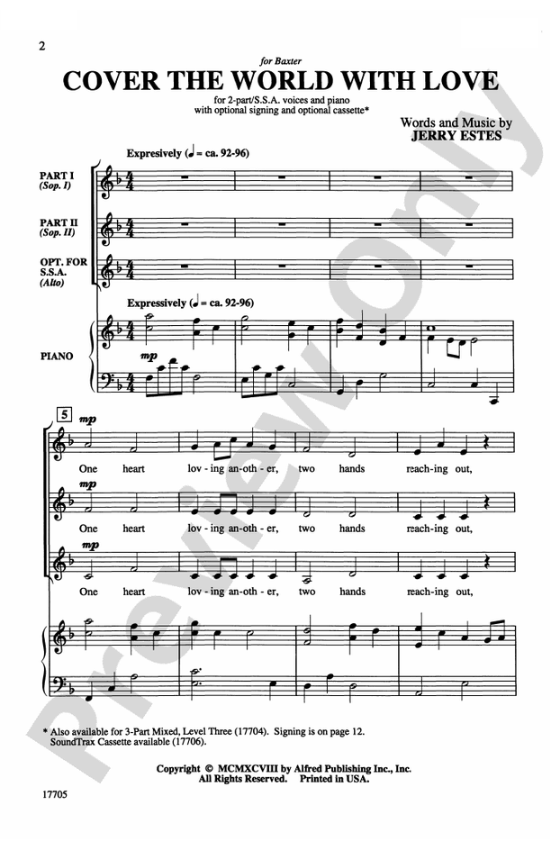Cover the World with Love – 2-Part (with Sign Language) Choral Octavo (Digital Download)