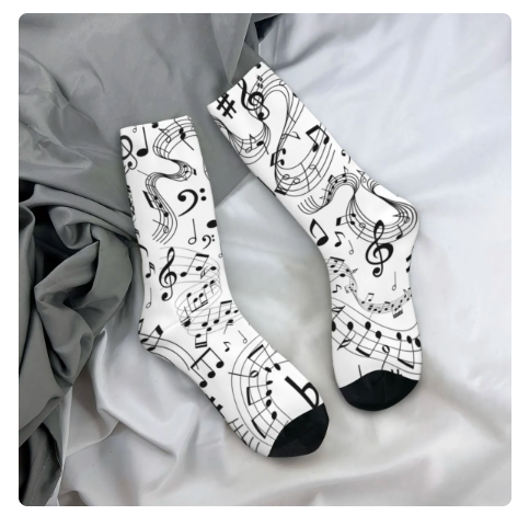 Men's Socks White with Staff and Notes