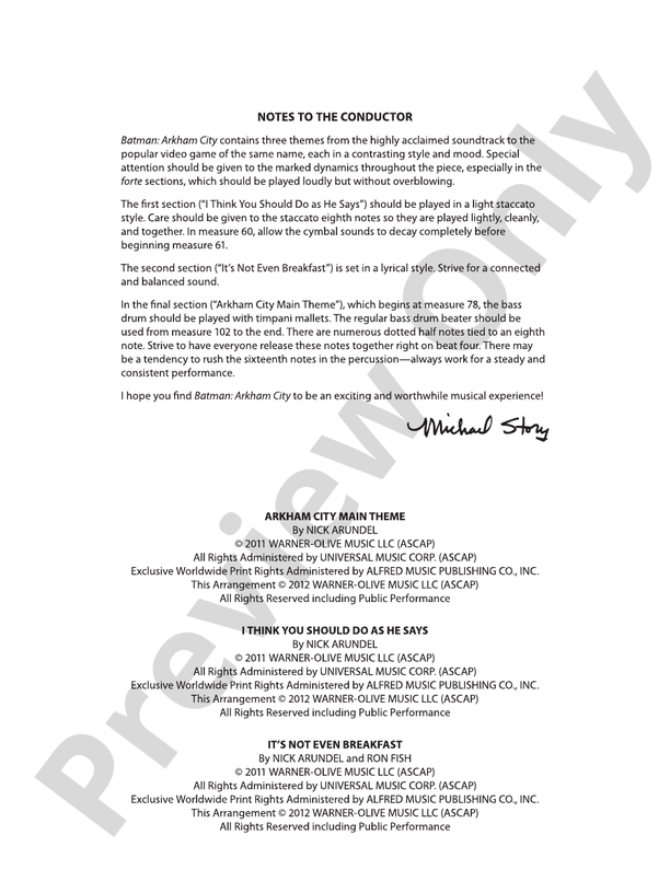 Batman: Arkham City, Selections from - Concert Band Conductor Score & Parts (Digital Download)