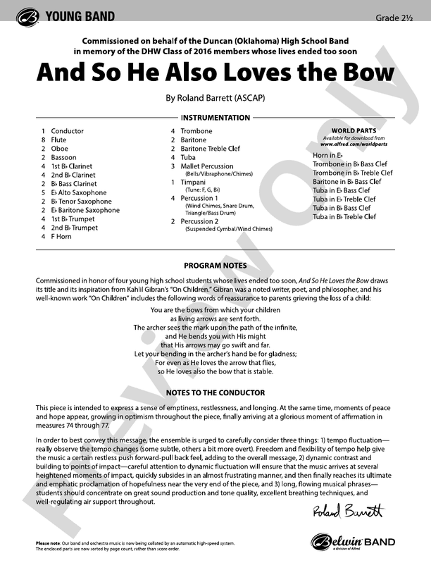 And So He Also Loves the Bow - Concert Band Conductor Score & Parts (Digital Download)