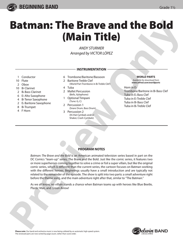 Batman: The Brave and the Bold (Main Title) - Concert Band Conductor Score & Parts (Digital Download)