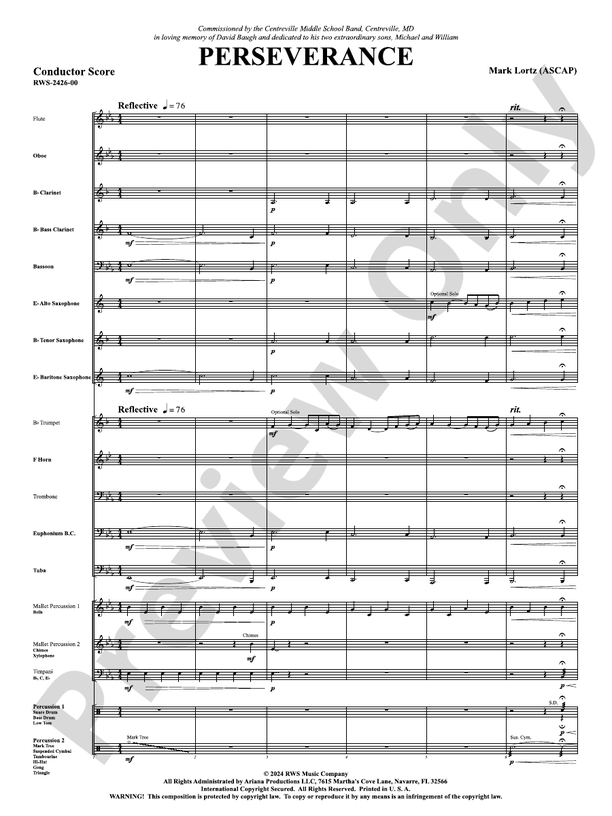 Perseverance - Concert Band Conductor Score & Parts(Digital Download)