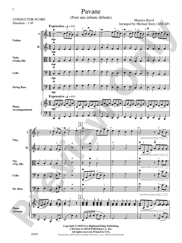 Pavane (Pour Une Infante Defunte) – String Orchestra Conductor Score & Parts (Digital Download)