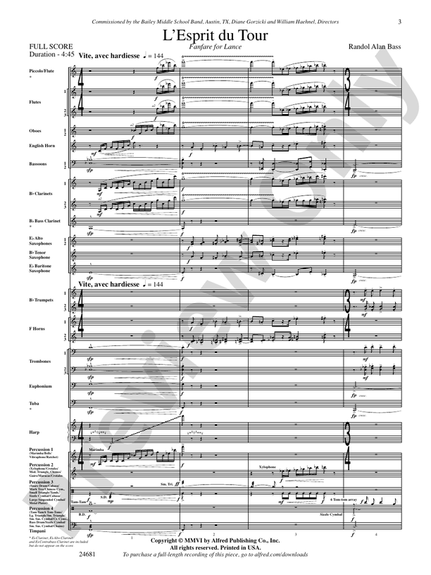 L'Esprit du Tour: A Fanfare for Lance - Concert Band Conductor Score & Parts (Digital Download)