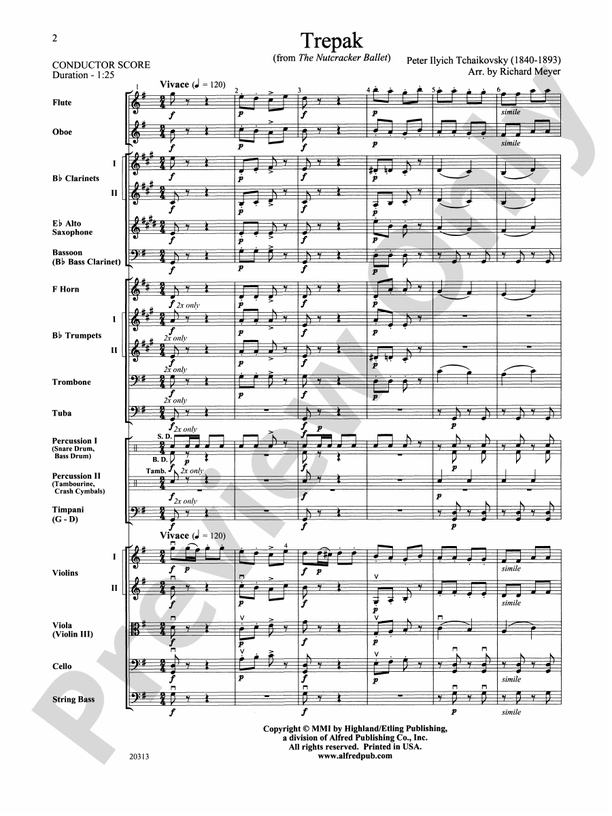 Trepak from The Nutcracker Ballet – Full Orchestra Conductor Score & Parts (Digital Download)