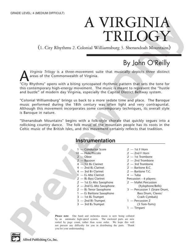 A Virginia Trilogy - Concert Band Conductor Score & Parts (Digital Download)