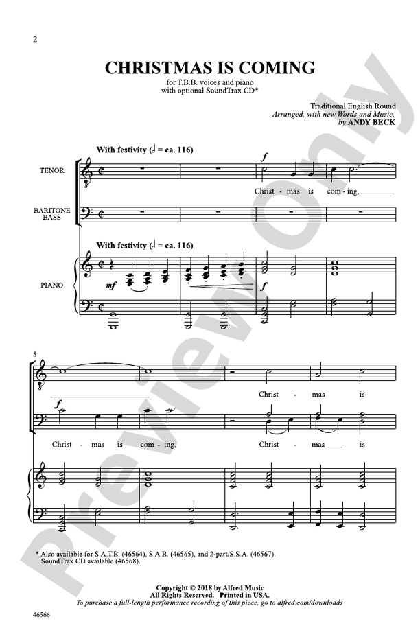 Christmas Is Coming – TBB Choral Octavo (Digital Download)