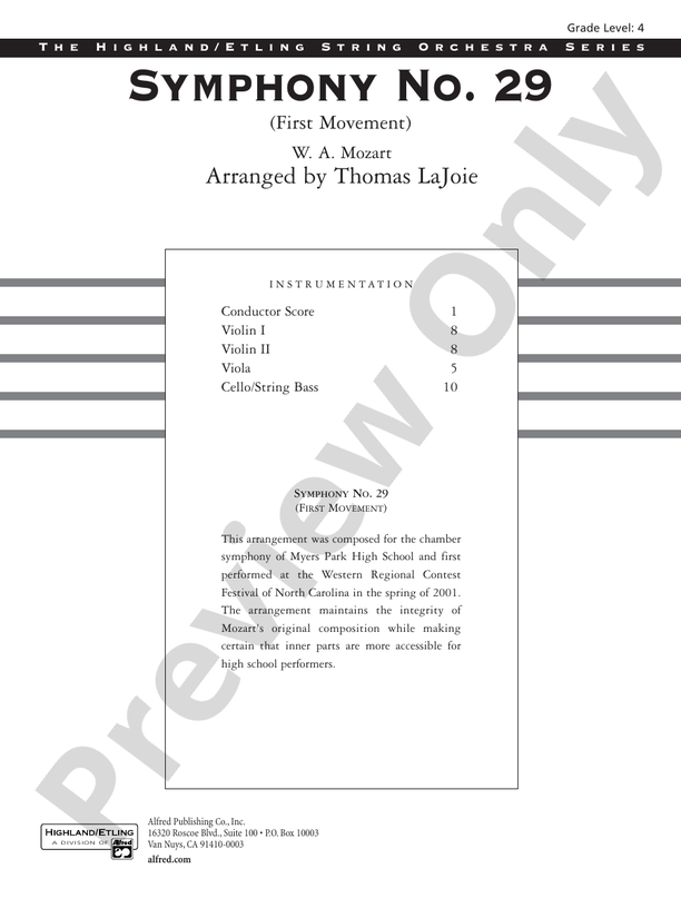 Symphony No. 29 (1st Movement) – String Orchestra Conductor Score & Parts (Digital Download)