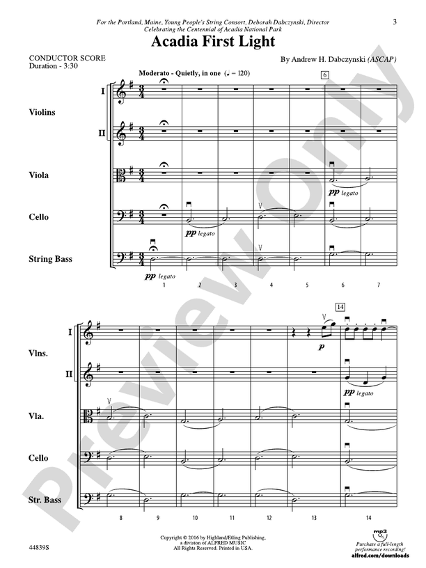 Acadia First Light - String Orchestra Conductor Score & Parts (Digital Download)
