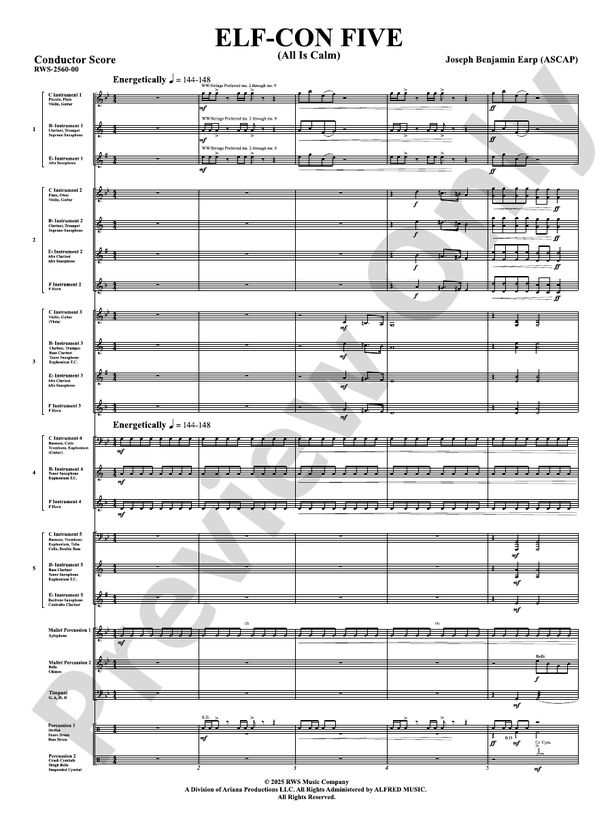 ELF-CON FIVE (All Is Calm) - Concert Band Conductor Score & Parts(Digital Download)