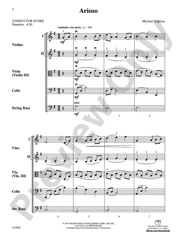 Arioso (Grade 3) – String Orchestra Conductor Score & Parts (Digital Download)