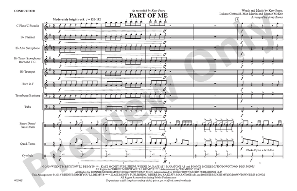 Part of Me – Marching Band Conductor Score & Parts (Digital Download)