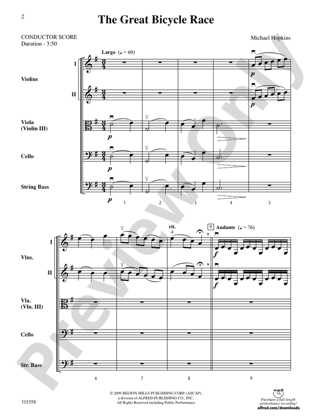 The Great Bicycle Race – String Orchestra Conductor Score & Parts (Digital Download)
