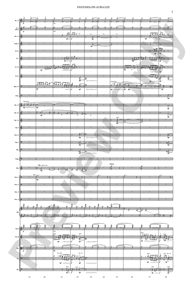 Fantasia on Aura Lee – Full Orchestra Conductor Score & Parts (Digital Download)