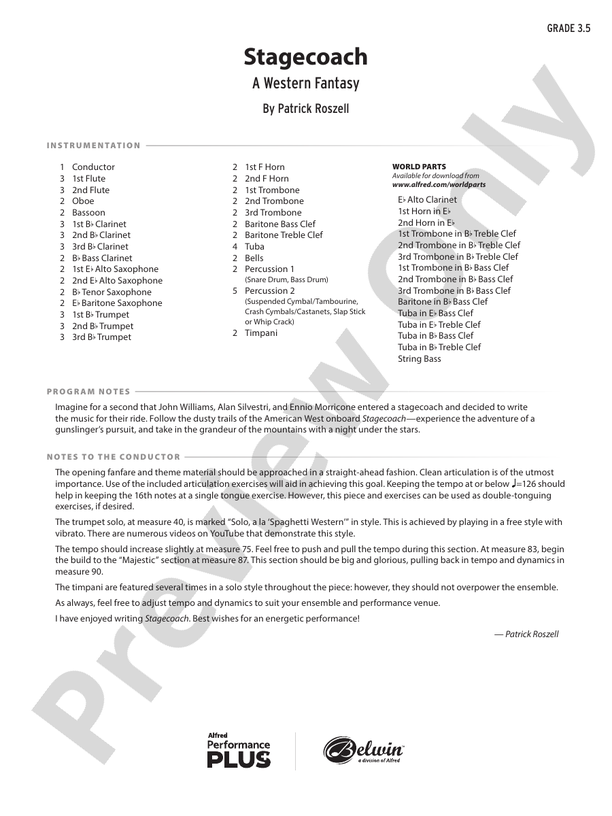 Stagecoach - Concert Band Conductor Score & Parts (Digital Download)