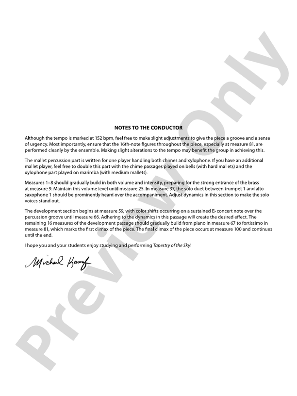 Tapestry of the Sky – Concert Band Conductor Score & Parts (Digital Download)