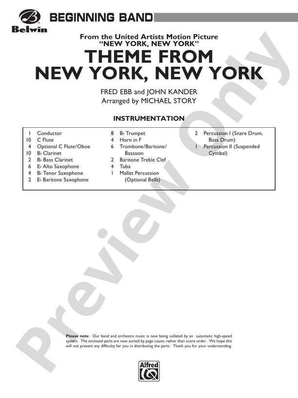 New York, New York, Theme from - Concert Band Conductor Score & Parts (Digital Download)