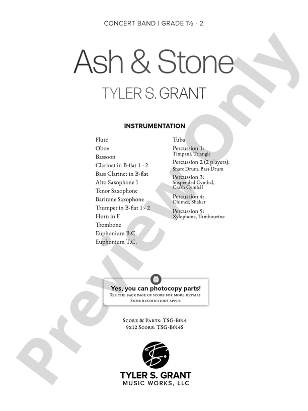 Ash & Stone - Concert Band Conductor Score & Parts (Digital Download)