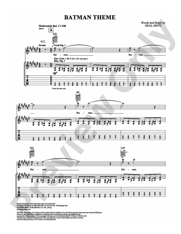 Batman Theme - Guitar TAB (Digital Download)