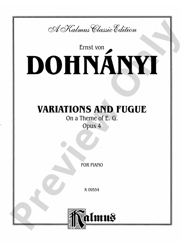 Dohnanyi - Variation & Fugue (on a theme of E.G.), Op. 4 - Piano Solo (Digital Download)