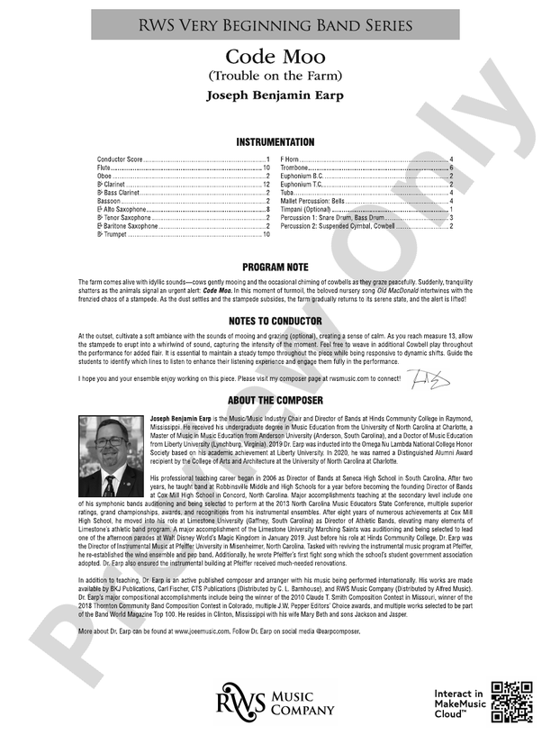 Code Moo (Trouble on the Farm) - Concert Band Conductor Score & Parts(Digital Download)