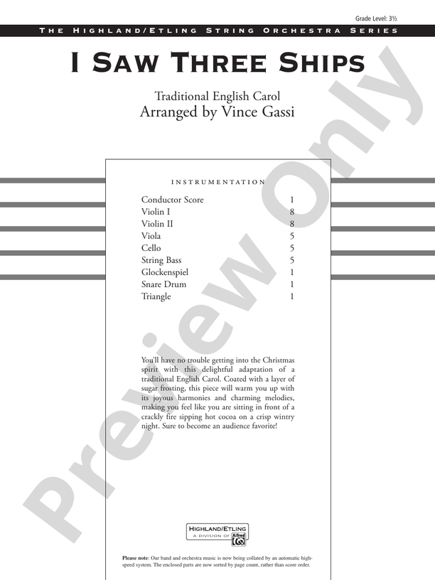 I Saw Three Ships – String Orchestra Conductor Score & Parts (Digital Download)
