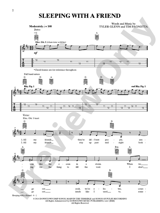 Sleeping With a Friend - Guitar Tab (Digital Download)