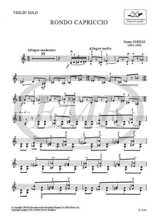 Farkas - Rondo Capriccio - Violin/Piano Accompanmiment EMB Z12417