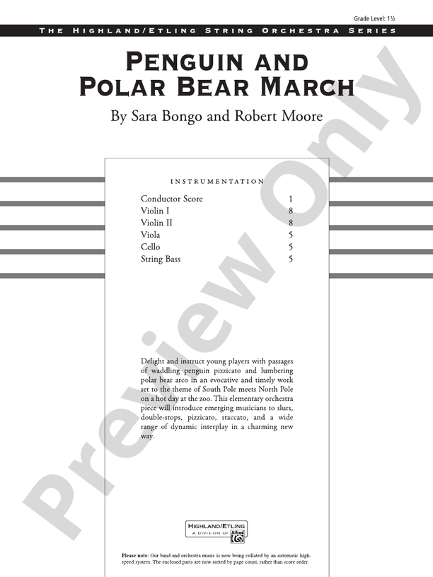 Penguin and Polar Bear March – String Orchestra Conductor Score & Parts (Digital Download)