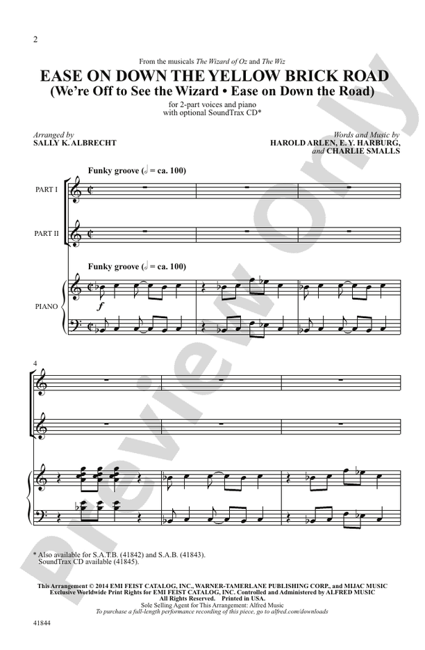 Ease on Down the Yellow Brick Road – 2-Part Choral Octavo (Digital Download)