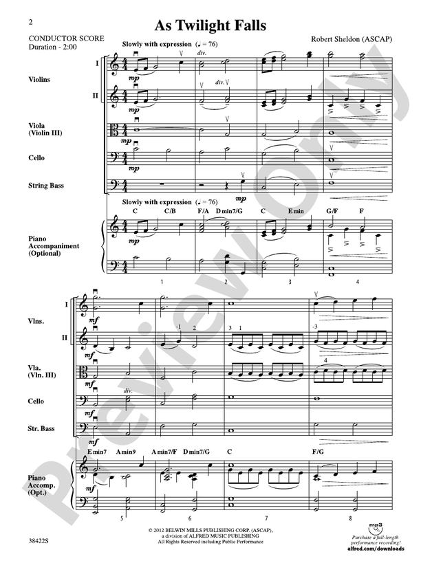 As Twilight Falls – String Orchestra Conductor Score & Parts (Digital Download)