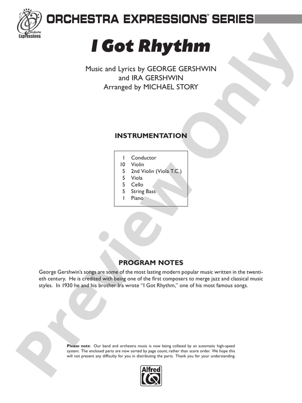 I Got Rhythm (Arr. Michael Story) - String Orchestra Conductor Score & Parts (Digital Download)