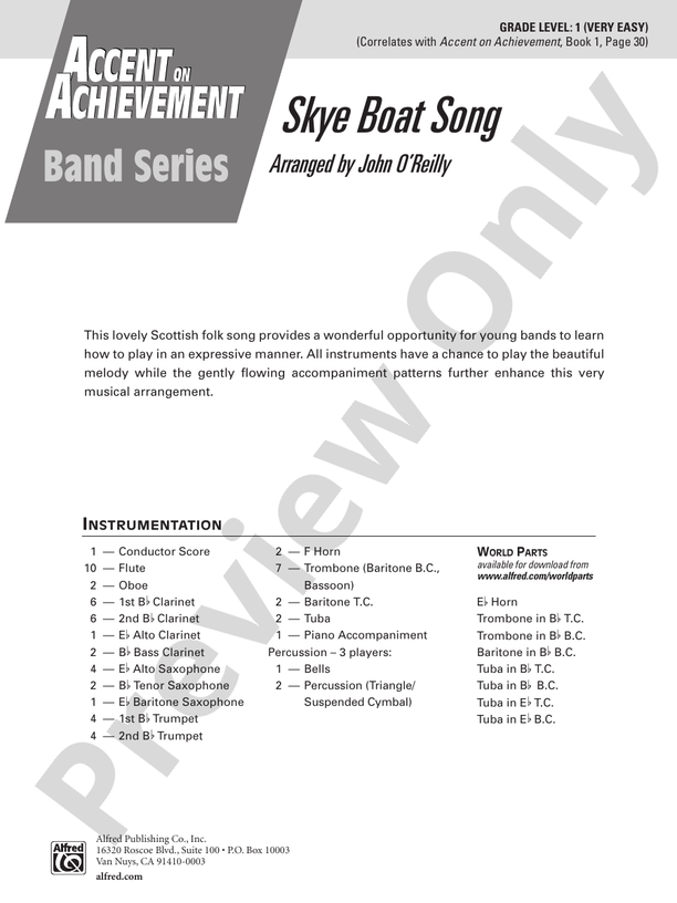 Skye Boat Song - Concert Band Conductor Score & Parts (Digital Download)