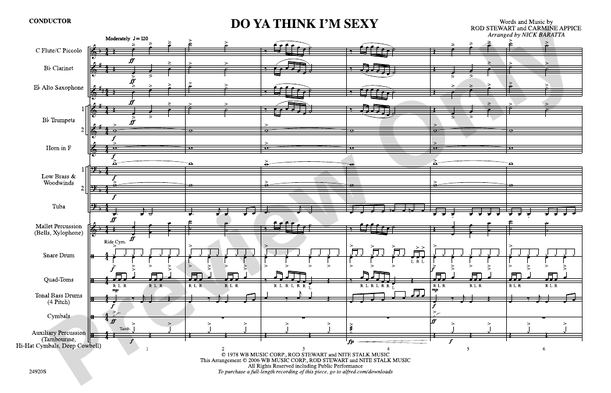 Do Ya Think I'm Sexy? – Marching Band Conductor Score & Parts (Digital Download)