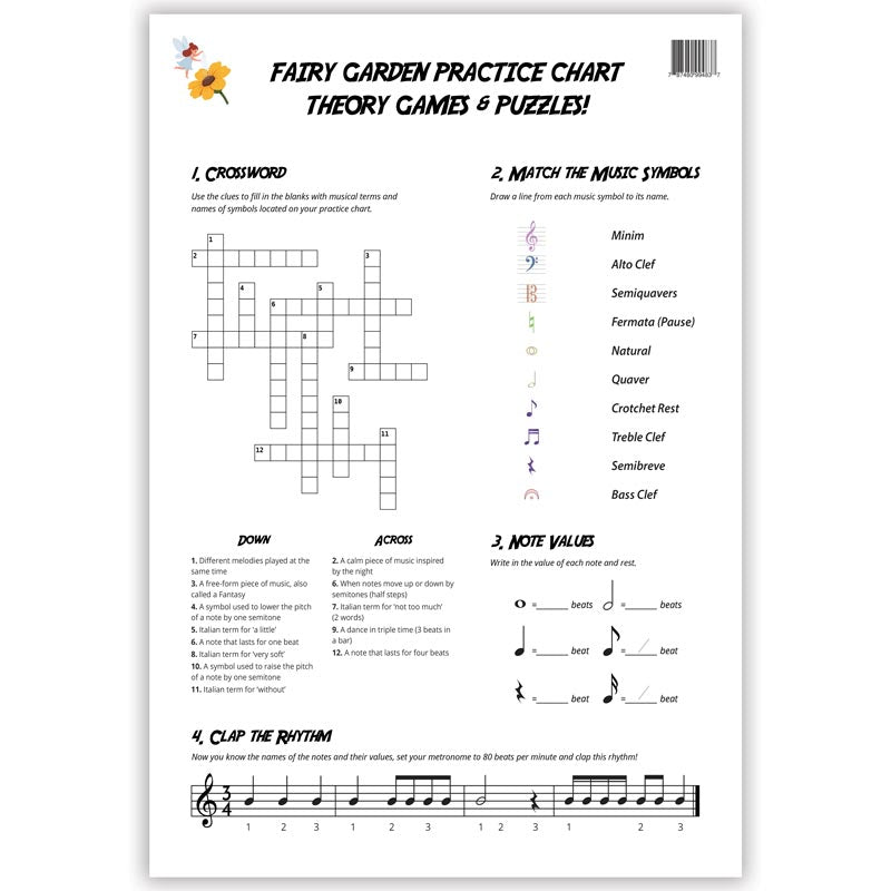 Fairy Garden A3 Music Practice Chart by Musically Gifted