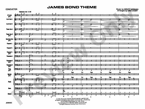 James Bond Theme (Grade 1) - Jazz Ensemble Conductor Score & Parts (Digital Download)