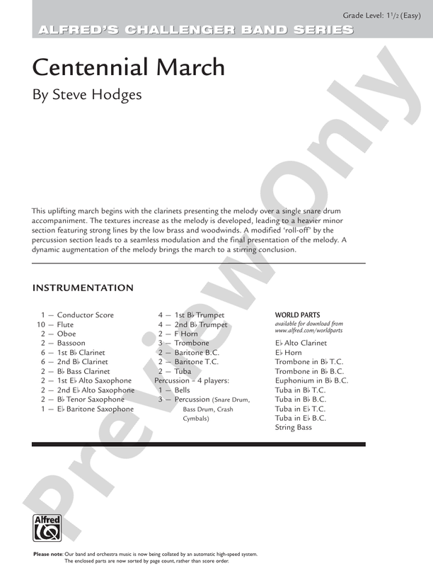 Centennial March - Concert Band Conductor Score & Parts (Digital Download)